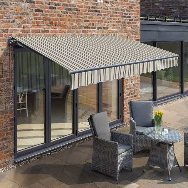 Primrose Multicolour Striped Retractable Aluminium Awning with Charcoal Frame, W: 250 cm, D: 200 cm