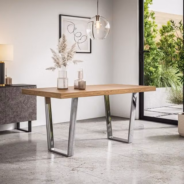 More4Homes Aria Rectangular 4-6 Seater Dining Table in Light Oak with Chrome Legs, W: 160 cm, D: 80 cm, H: 76 cm