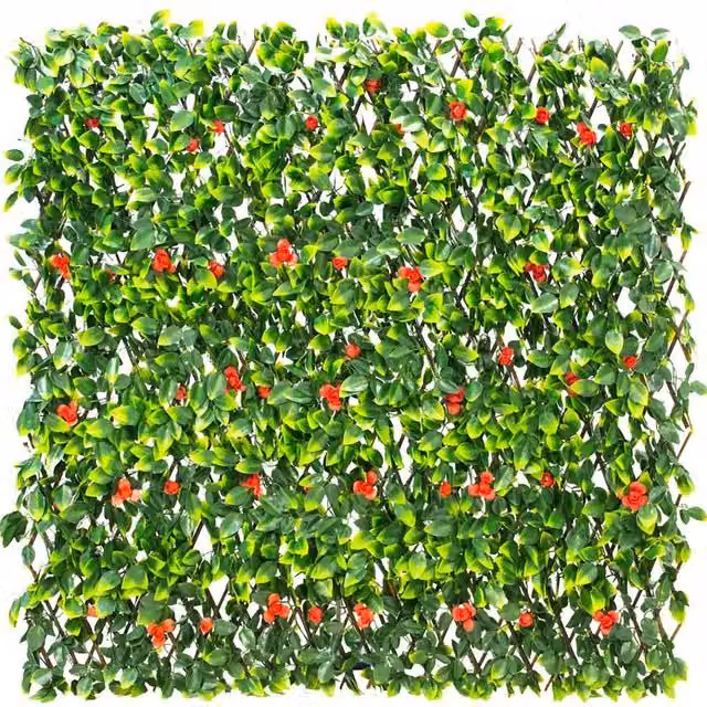 Primrose Extendable Artificial Red Flower Trellis Screening Hedge