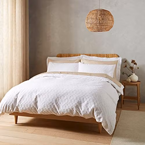 Bianca Waffle Cotton Circle King Duvet Cover Set with Pillowcases, White, W/D/H: 180 x 200 cm, 50 x 75 cm