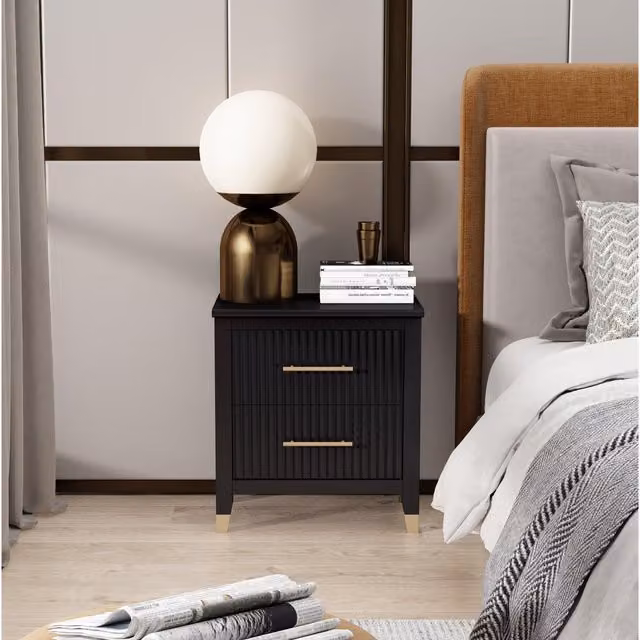 Cabinet Bits Biasi Modern 2 Drawer Black Matt Metal Bedside Table