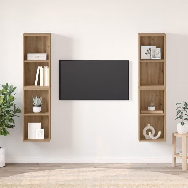 Berkfield Home Wall TV Cabinet with Shelf and Storage in Artisan Oak Brown, W/D/H: 37 x 37 x 72 cm – 1