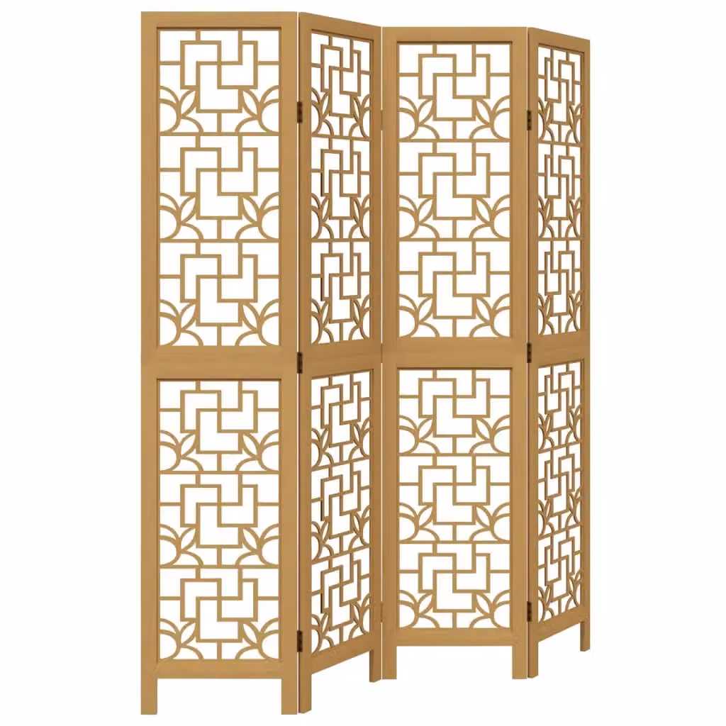 Berkfield Home 4-Panel Brown Solid Paulownia Wood Room Divider – 2