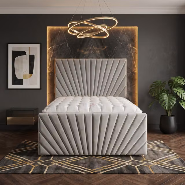 Somnior Beds Ltd Sunrise Velvet Divan Bed with Mattress in Silver/Grey Single Size