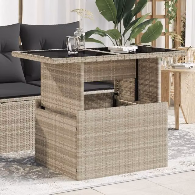 Berkfield Home Modern Poly Rattan Garden Table with Glass Top, Light Grey, W/D/H: 100 x 55 x 73 cm – 1