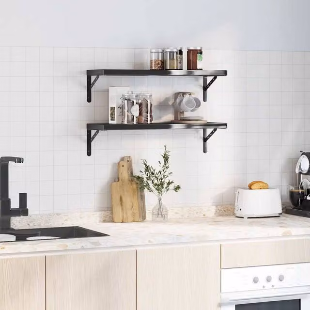 Berkfield Home Black Matt Metal Wall Shelves, Set of 2, W: 75 cm, D: 23.5 cm