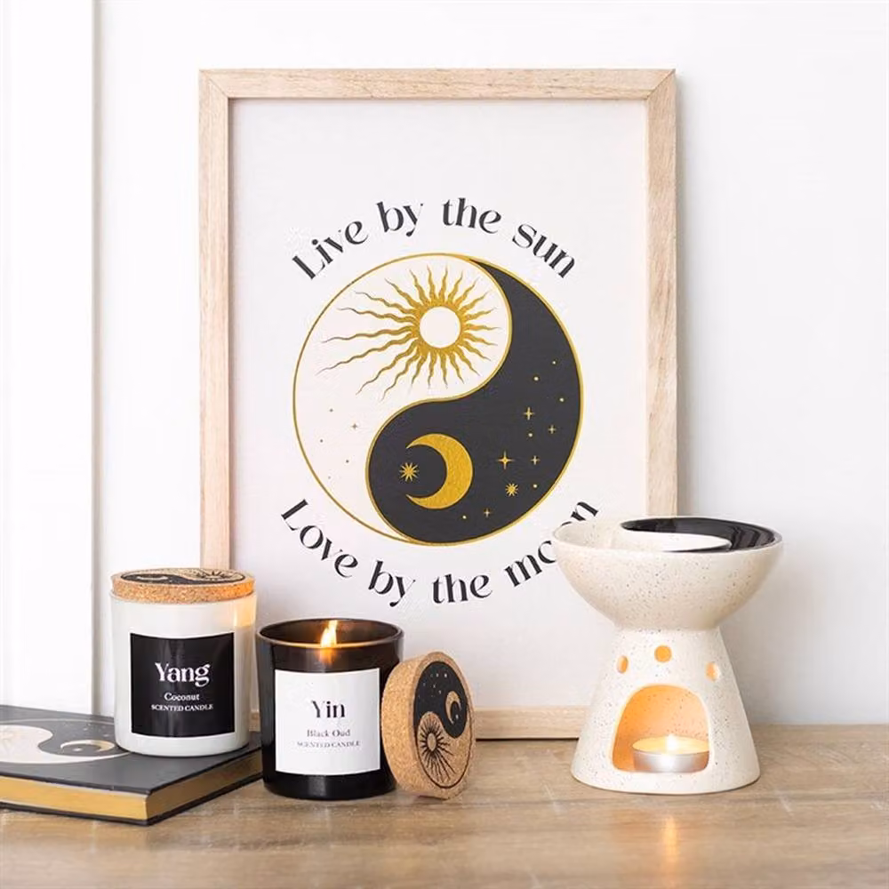 Uniqueful Set of 2 Yin Yang Black Oud and Coconut Scented Candles in Multicolour Glass Figures – 2
