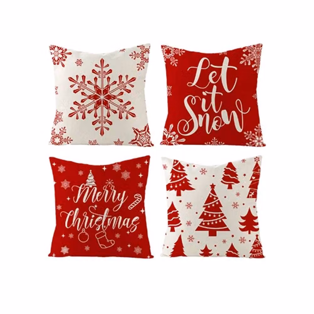 Lovii 4 Pack Christmas Decorative Cushion Covers in Red and White, W/D/H: 45 x 45 x 45 cm – 3