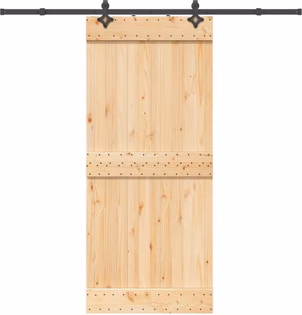 Berkfield Home Rustic Sliding Door with Hardware Set, Solid Wood and Steel, Brown, W: 90 cm, H: 210 cm