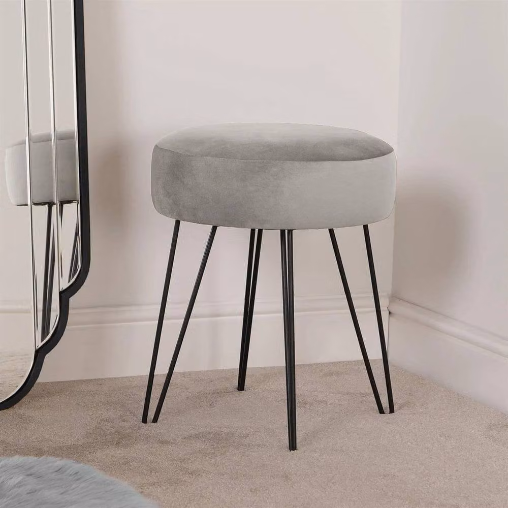 Havendro Grey Matte Velvet Dressing Table Stool with Metal Hairpin Legs – 2