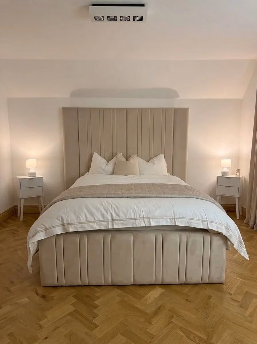 Beds NK Ltd Extended Orlando Upholstered Bed Frame in Beige Fabric