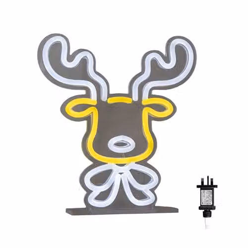 Samuel ALEXANDER 25cm Light up Christmas Reindeer Face Table Top Neon Sign in Yellow, White or Multicolour – 5