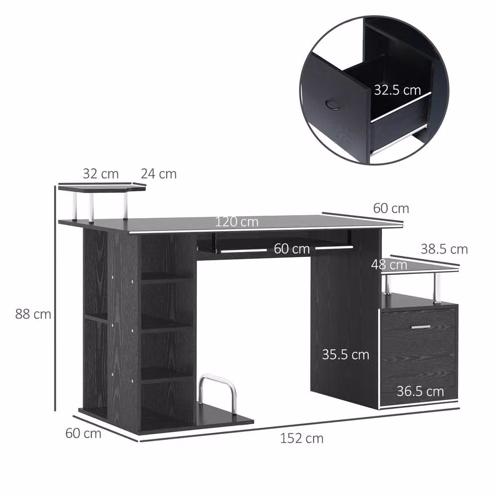 STILVORA Modern Black Computer Desk with W/D/H: 120 x 60 x 88 cm – 4