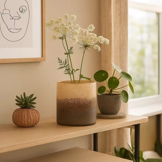 Interiors by Premier Dakota Geometric Glass Tabletop Vase in Grey and Brown