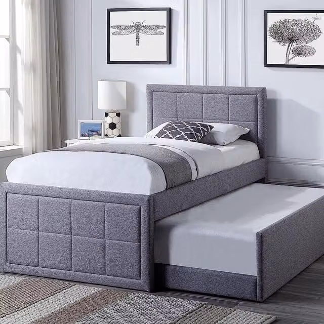 Home Treats Single Upholstered Bed Frame with Lift Up Base in Grey