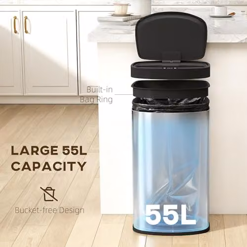 HOMCOM 55L Automatic Sensor Kitchen Bin in Silver, W/D/H: 38.0 x 28.5 x 69.0 cm – 4