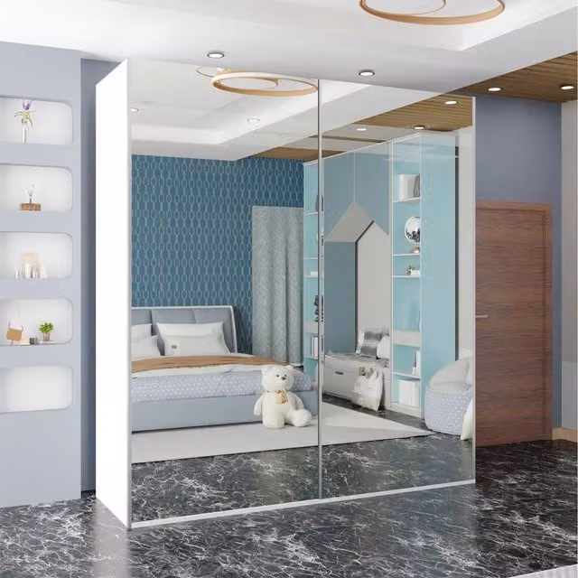 Sliding Wardrobes 4 u Essen Modern Sliding Wardrobe with Mirror Doors in White, Width: 200 cm