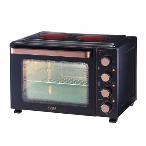 Cooks Professional Mini Portable Electric Countertop Oven with Ceramic Hobs and Grill, 34L Capacity, Black – 1
