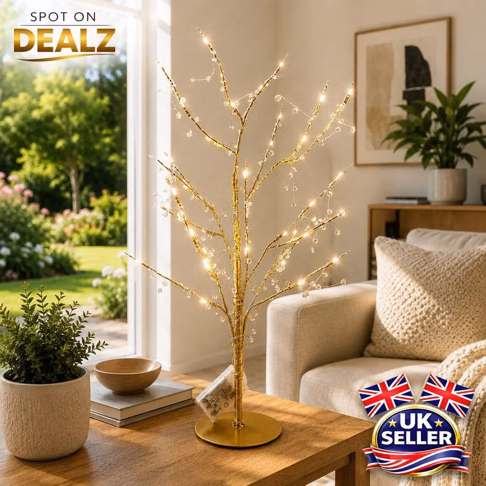 SPOT ON DEALZ Gold 48 LED Twig Tree with Jewelled Lights Christmas Decor – 2