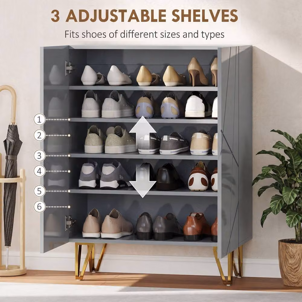 STILVORA Grey Modern Shoe Cabinet with Soft-Close Hinged Doors and Internal Shelves – 4