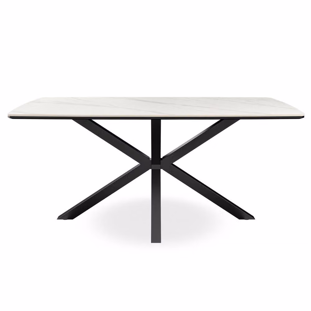 More4Homes Juno White Marble Ceramic Rectangular Dining Table and 8 Myla Grey Linen Chairs, W/D/H: 180 x 90 x 75 cm – 2