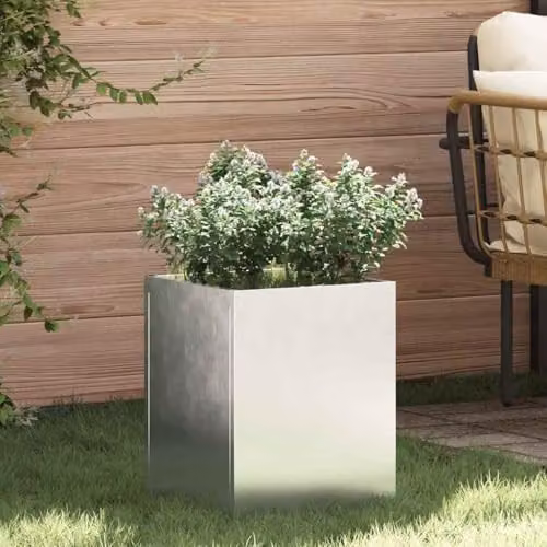 vidaXL Silver Galvanised Steel Garden Planter Tub W/D/H: 32 x 32 x 40 cm – 2