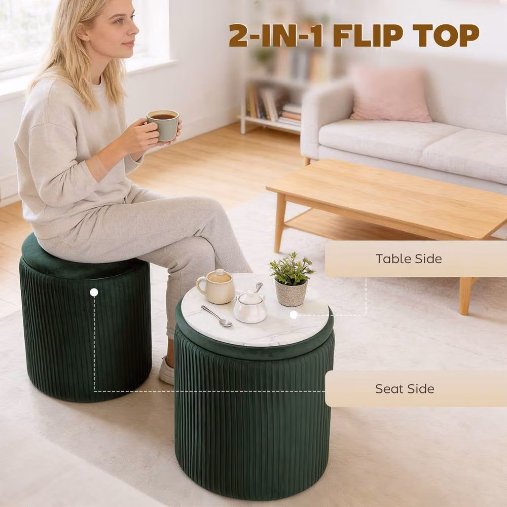 STILVORA Green Velvet Storage Ottoman with Coffee Table Lid – 4
