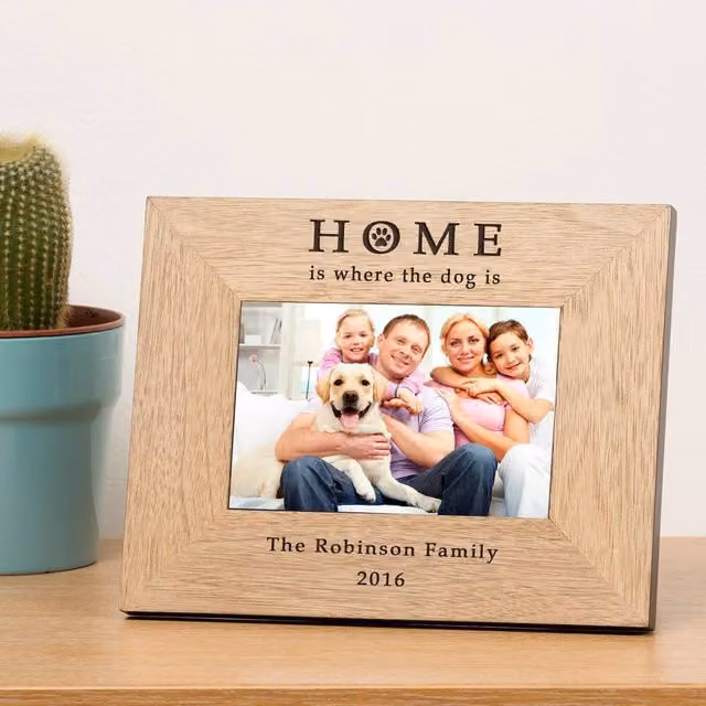 Uniqueful Personalised Home is where the dog is Wood Picture Frame, Brown, W/H: 19.5 x 17.8 cm (7x5 in)