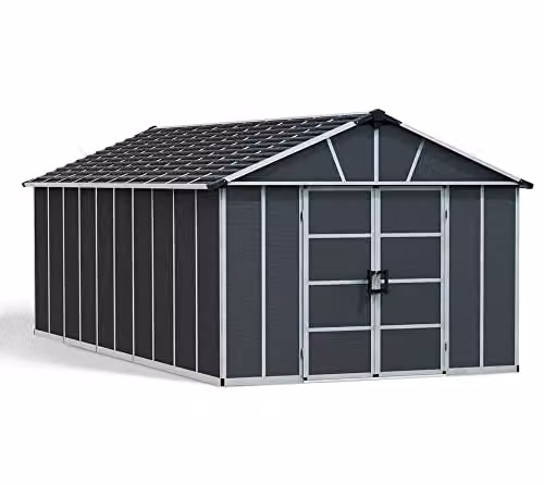 Palram Yukon Metal Tool Shed with Floor and Double Doors in Grey, W: 643 cm, D: 332 cm, H: 252 cm