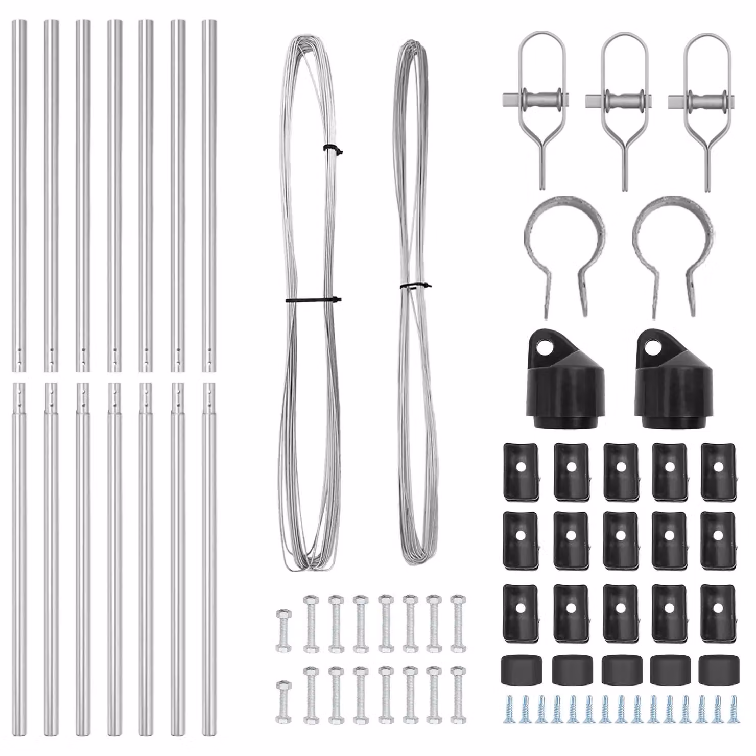 Berkfield Home 7-Piece Set of Round Galvanised Steel Fence Posts in Silver, Height: 190 cm, Diameter: 32 mm – 2