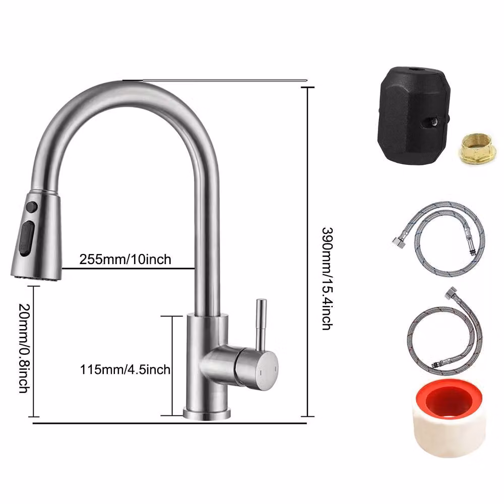 Ventryn Silver Modern Kitchen Mixer Tap with Single Lever and Brushed Steel Pull Out Swivel Spout – 2