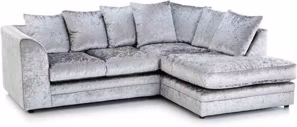 LUXURY LIFE Declan Right Hand Facing L-Shape Corner Sofa in Silver Crushed Velvet Fabric – 1