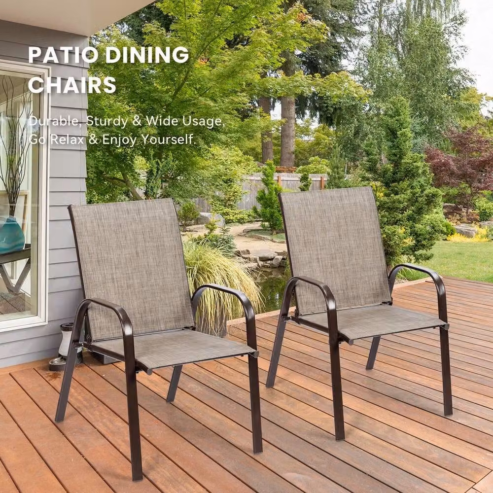 VOGREX Grey 2 Pack Modern Metal Curved Arm Patio Bistro Chairs – 3