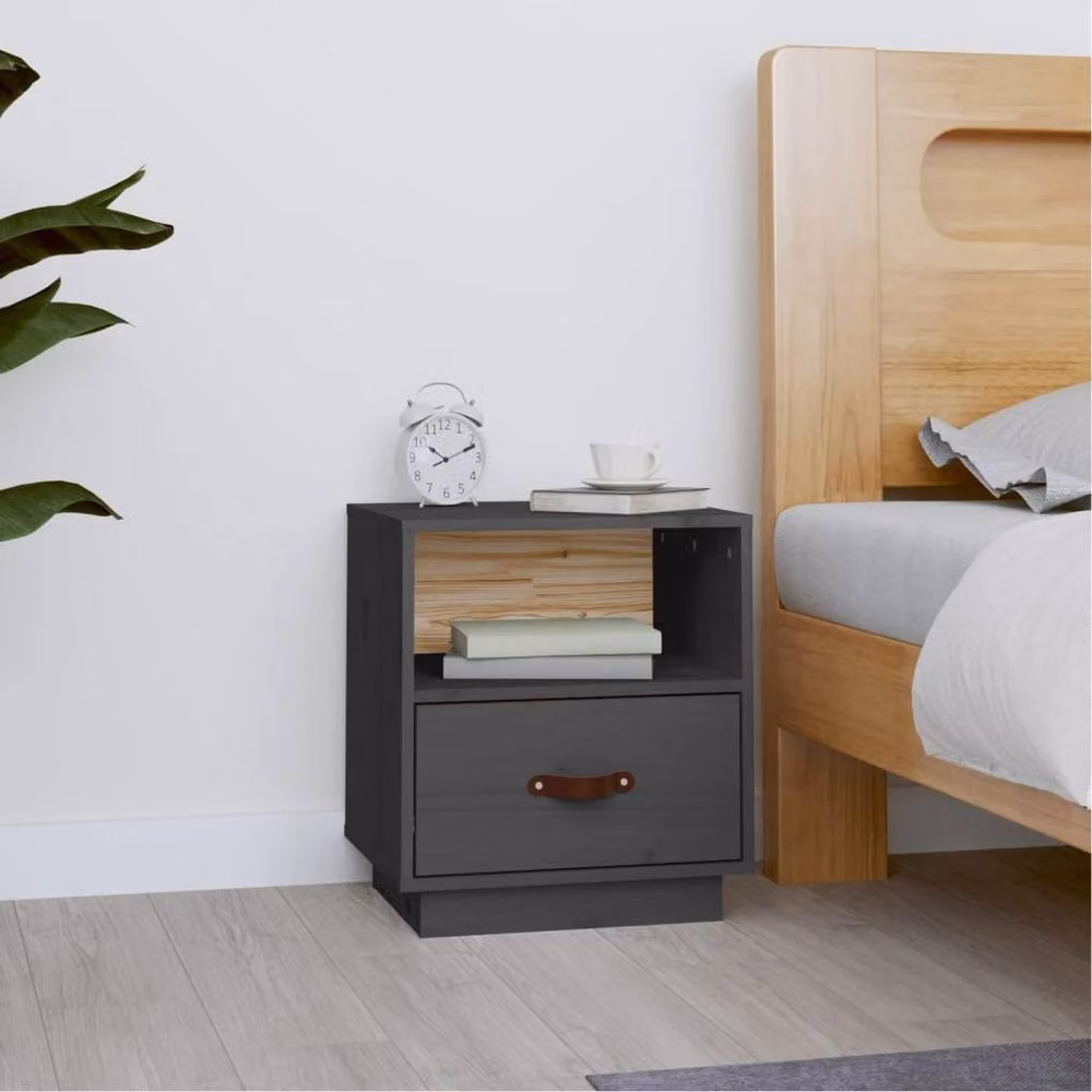 Berkfield Home Grey Solid Wood Pine Bedside Cabinet, W/D/H: 40 x 34 x 45 cm – 2