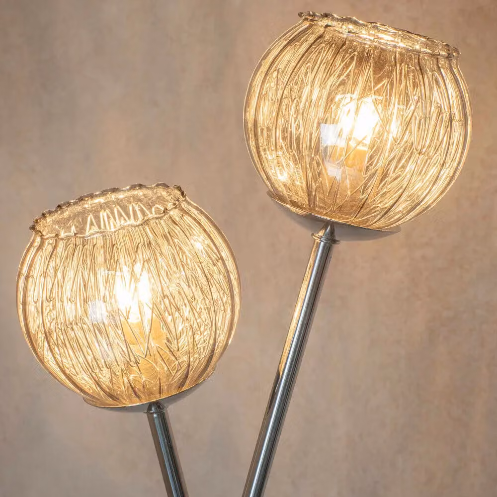 Loops Twin Light Modern Floor Lamp in Chrome and Clear Glass H 152 cm x W 28 cm x D 28 cm – 2