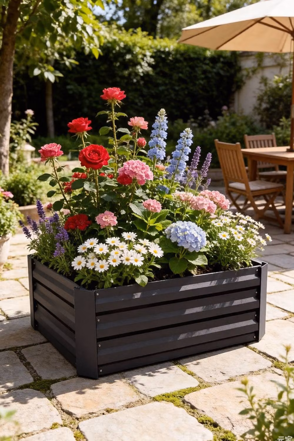 Living and Home Galvanised Steel Raised Garden Bed in Black, W/D/H: 90 x 90 x 30 cm – 2