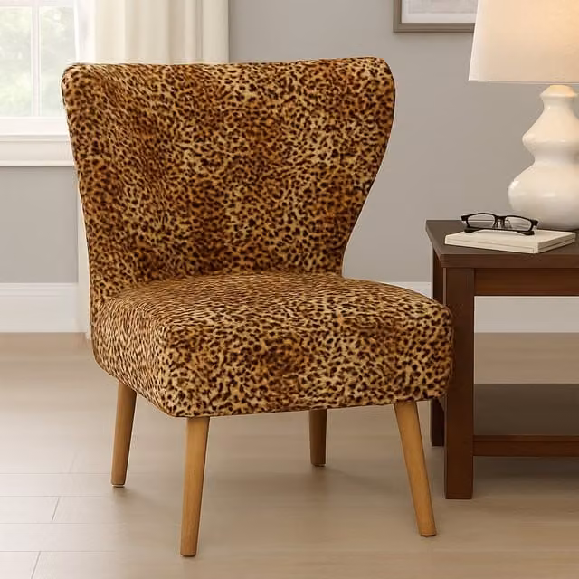 Orsina Leopard Print Velvet Accent Chair with Mango Wood Frame in Brown and Multicolour – 1