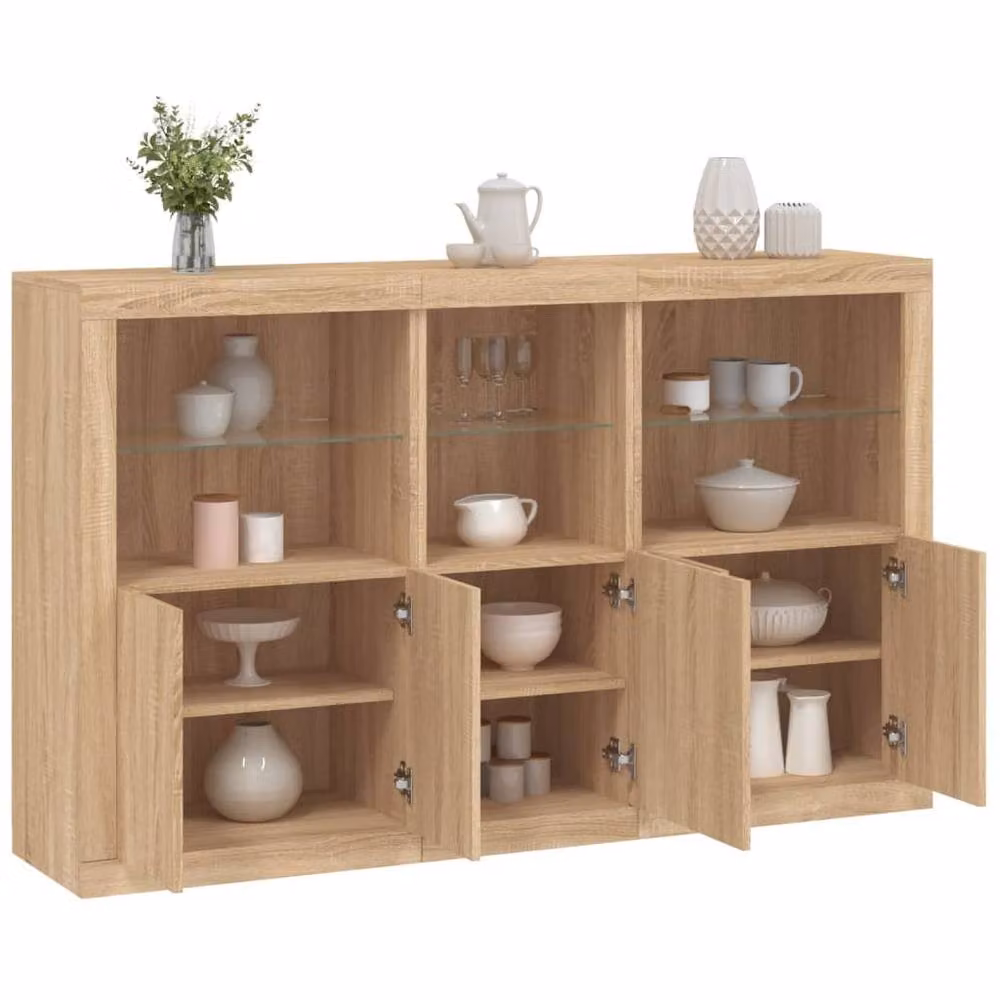 Berkfield Home Modern Sideboard with Integrated LED Lights in Sonoma Oak Brown, W/D/H: 162 x 37 x 100 cm – 1
