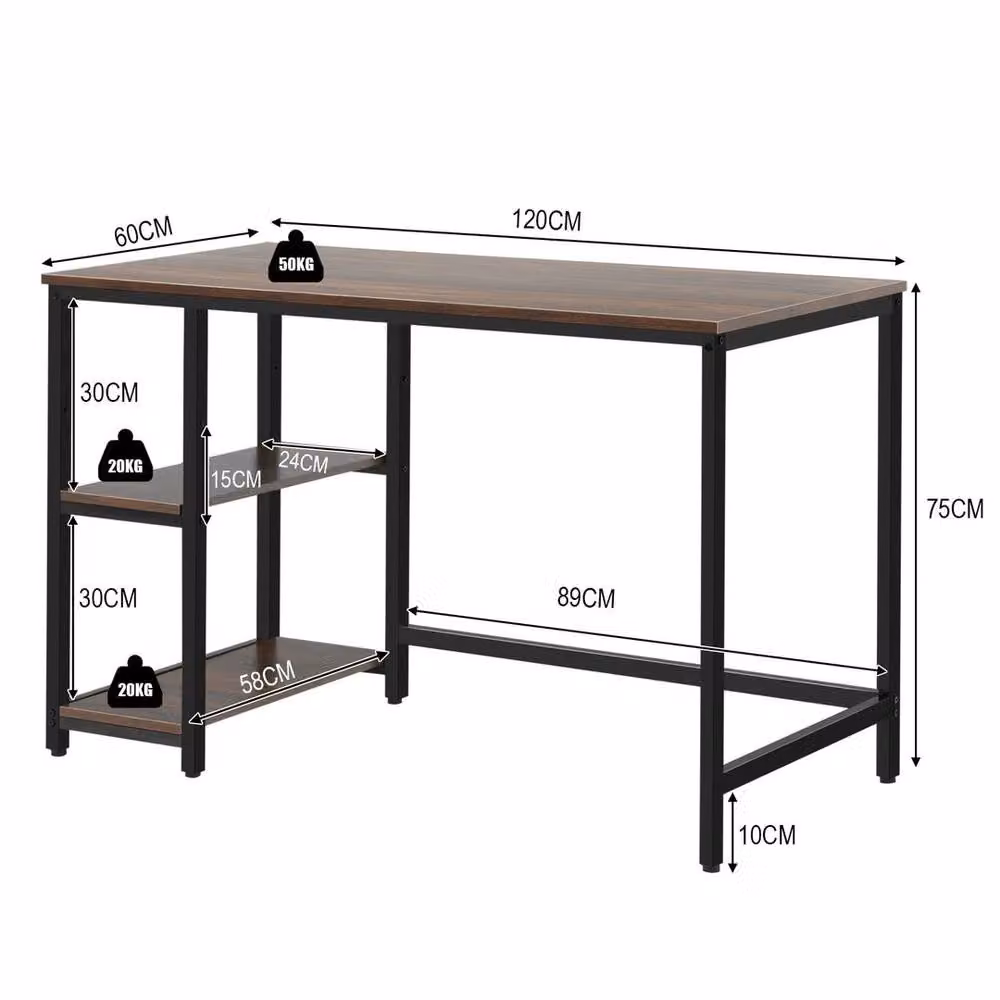 KORVIXA Industrial Computer Desk in Brown, W: 100 cm, H: 75 cm – 2