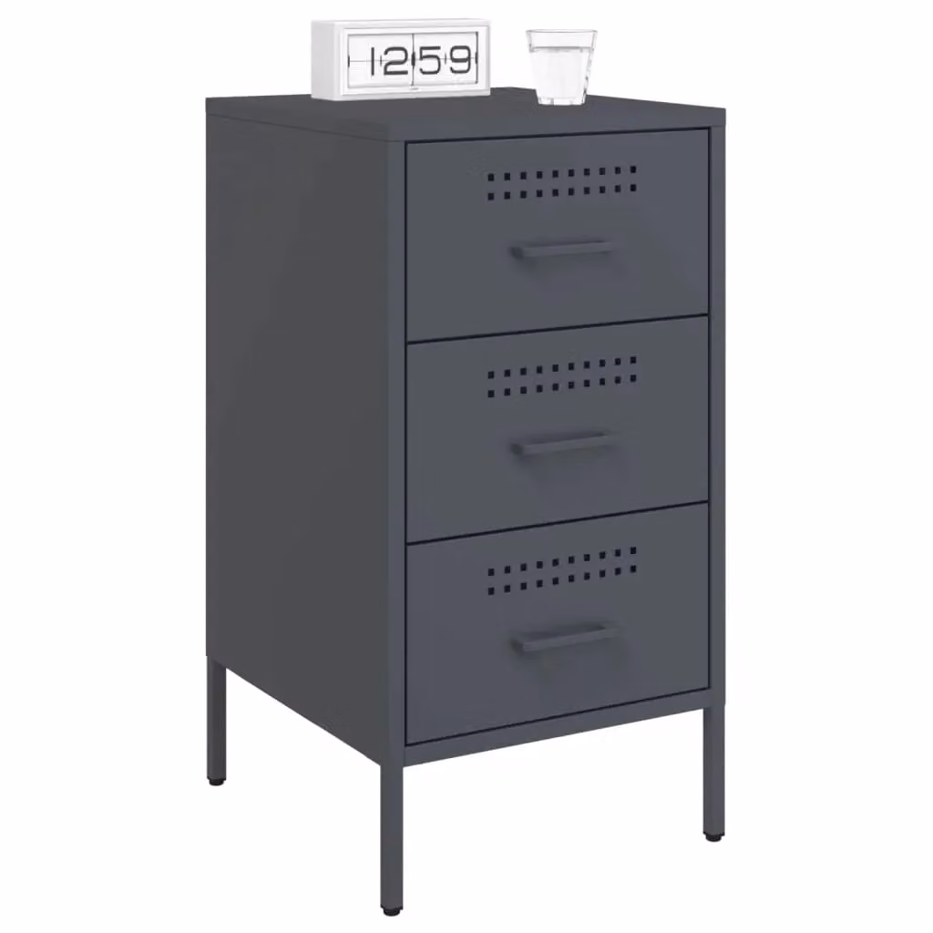 Berkfield Home Set of 2 Anthracite Metal Bedside Cabinets, W/D/H: 36 x 39 x 68 cm – 3