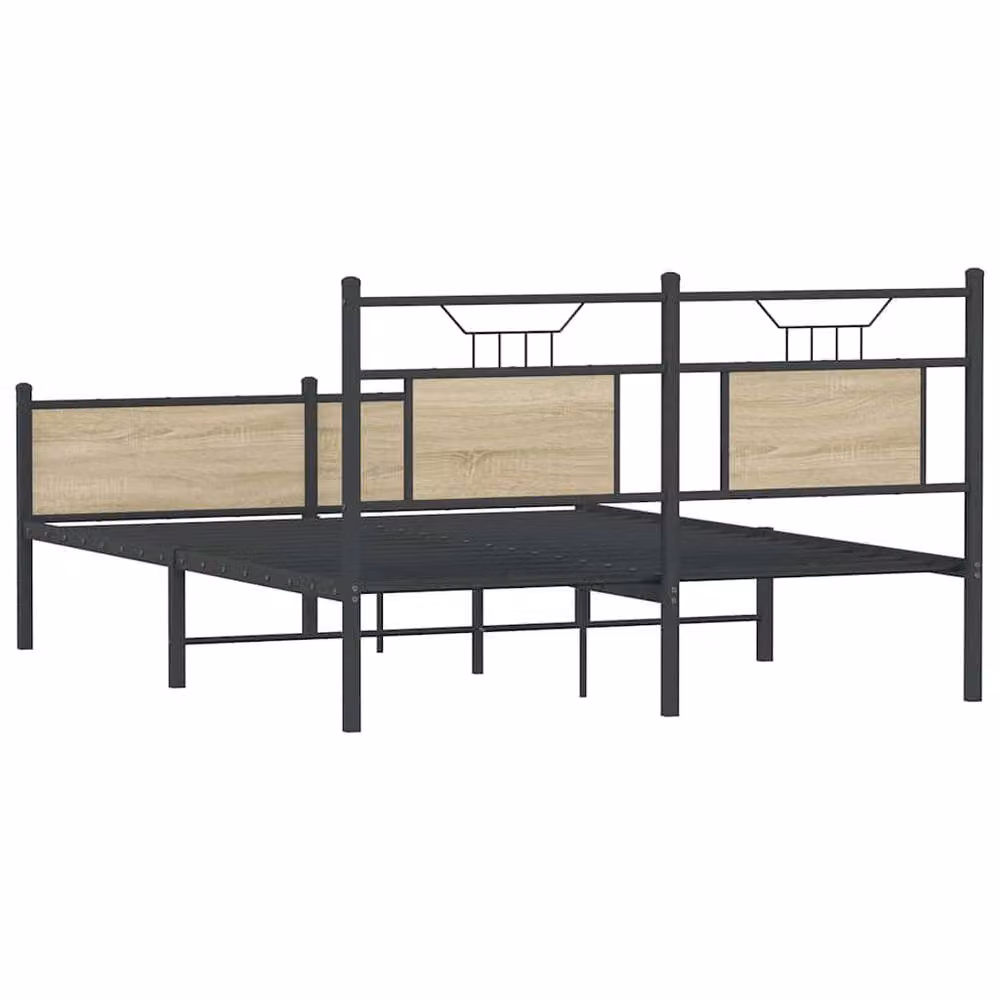 Berkfield Home Sonoma Oak King Size Bed Frame in Light Oak and Metal – 3