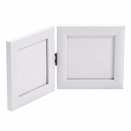 Nicola Spring Modern White Folding 2-Photo Frame, Square Tabletop Display, Fits 10 x 10 cm