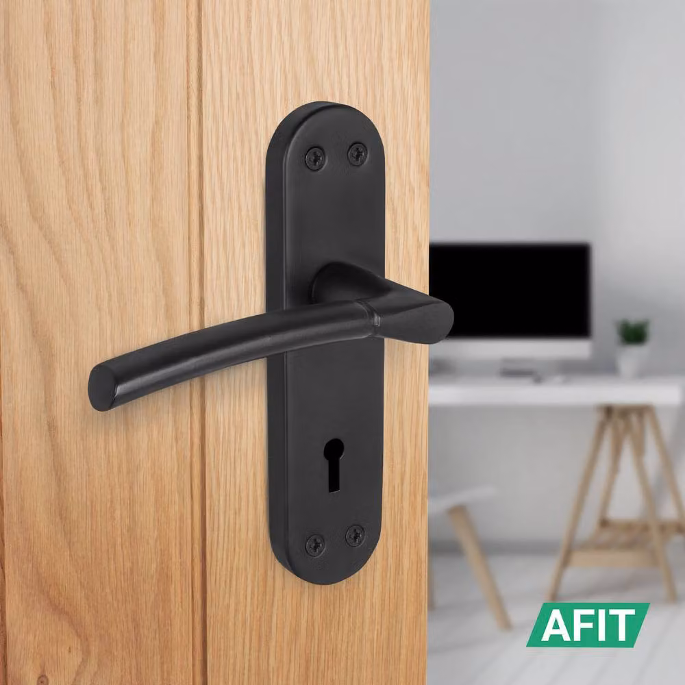 AFIT Matt Black Privacy Door Handle Set with Backplate and 64mm Lock, W/D/H: 150 x 150 x 150 mm – 5