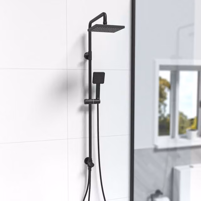 Nes Home Matt Black Square Exposed Twin Head Bathroom Shower Mixer Set