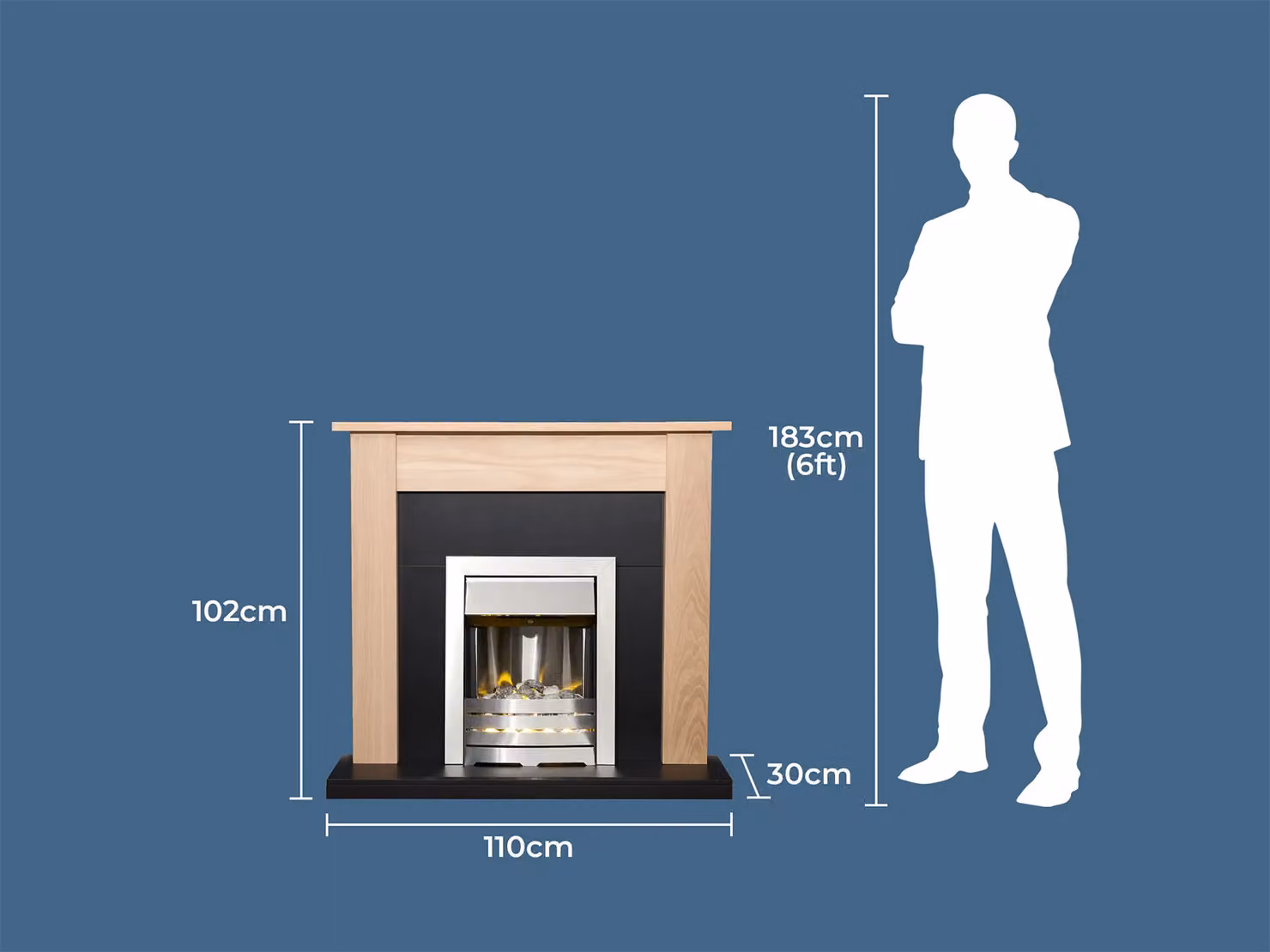 Adam Fires & Fireplaces Southwold Fireplace in Oak and Black with Helios Electric Fire in Brushed Steel, 43 Inch, Grey – 7