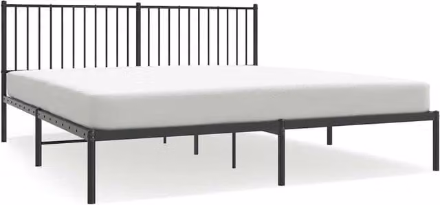 Berkfield Home Metal Bed Frame with Headboard in Black, W: 183 cm, L: 213 cm