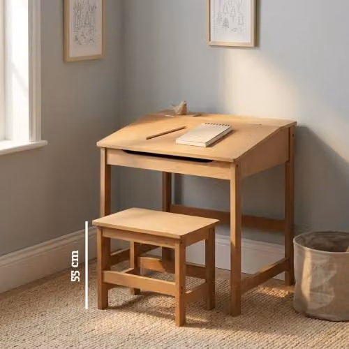 Premier Housewares Childrens Desk and Stool Set in Sand and Brown – 2