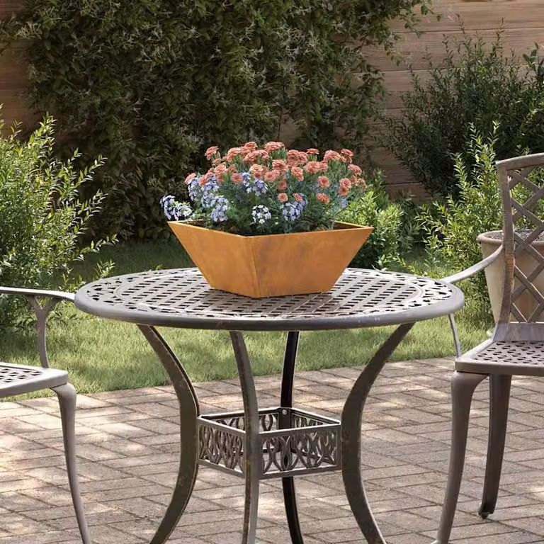 Berkfield Home Garden Bowl Planter in Grey Weathering Steel, W/D/H: 35 x 35 x 15 cm