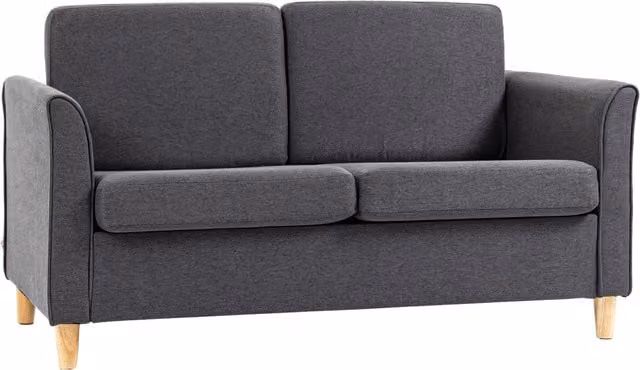 HOMCOM Modern 2 Seater Compact Loveseat Sofa in Dark Grey with Fabric Upholstery and Wood Legs