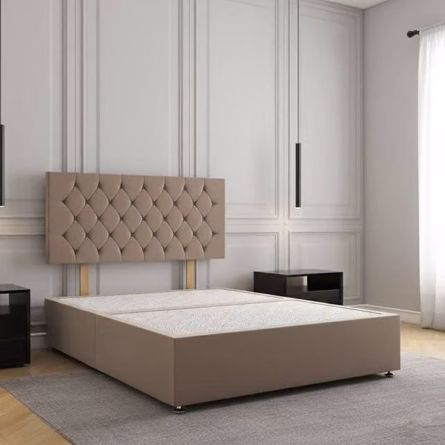Regional Furnishings King Size Upholstered Plush Velvet Divan Bed with 24 inch Headboard in Bronze, W/D/H: 180 x 200 cm